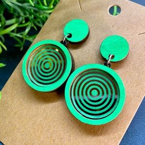 Hand Painted Rose Gold Mirror & Wood Drop Stud Earrings